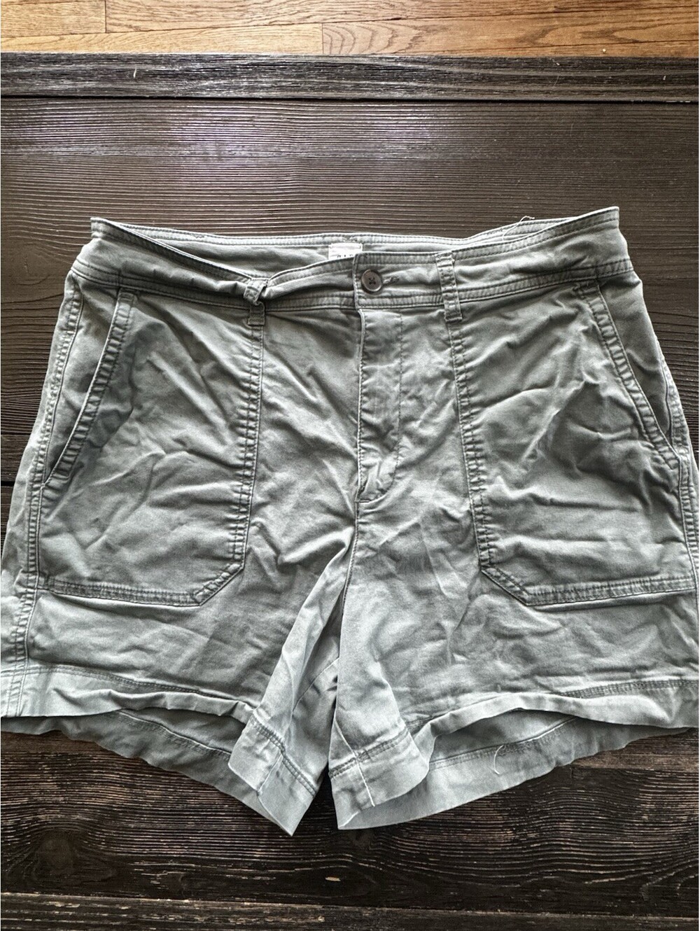Gap Girlfriend Khaki Shorts Womens 14 Green Olive Stretch Casual Chino Pockets